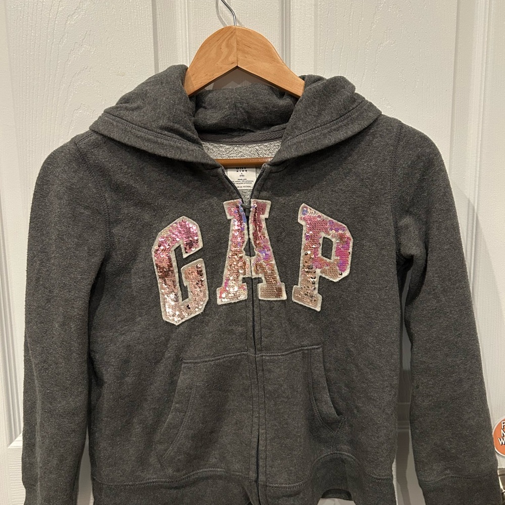 GAP Kids Charcoal Hoodie with Pink Sequin Logo